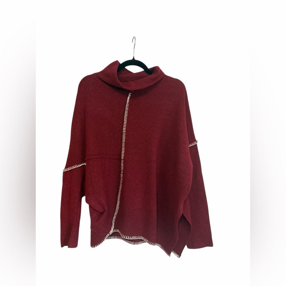 Elan Brick Asymmetric Stitch Sweater Funnel Neck Oversized Knit Sz M NWT - Picture 4 of 8